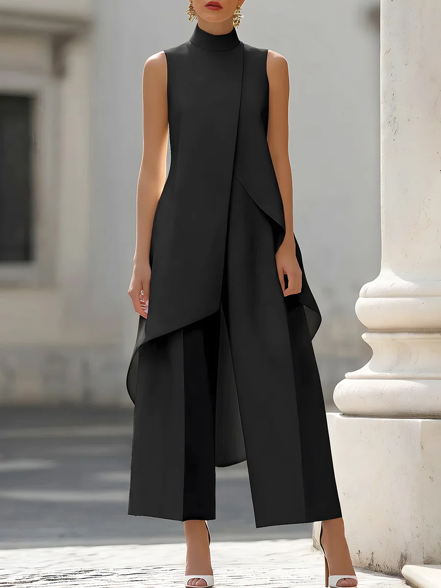 Women'S Formal Wear With Pants - Sleeveless High Neck Asymmetrical Overlay Jumpsuit