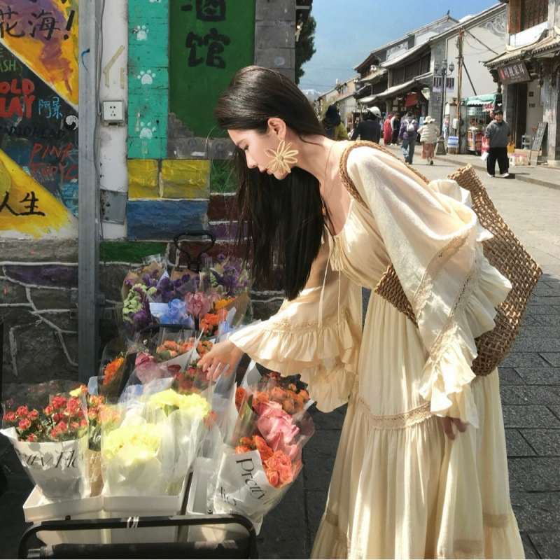 New Elegant Square Neck Trumpe - đánh giá và giá Vintage Women'S Formal Wear